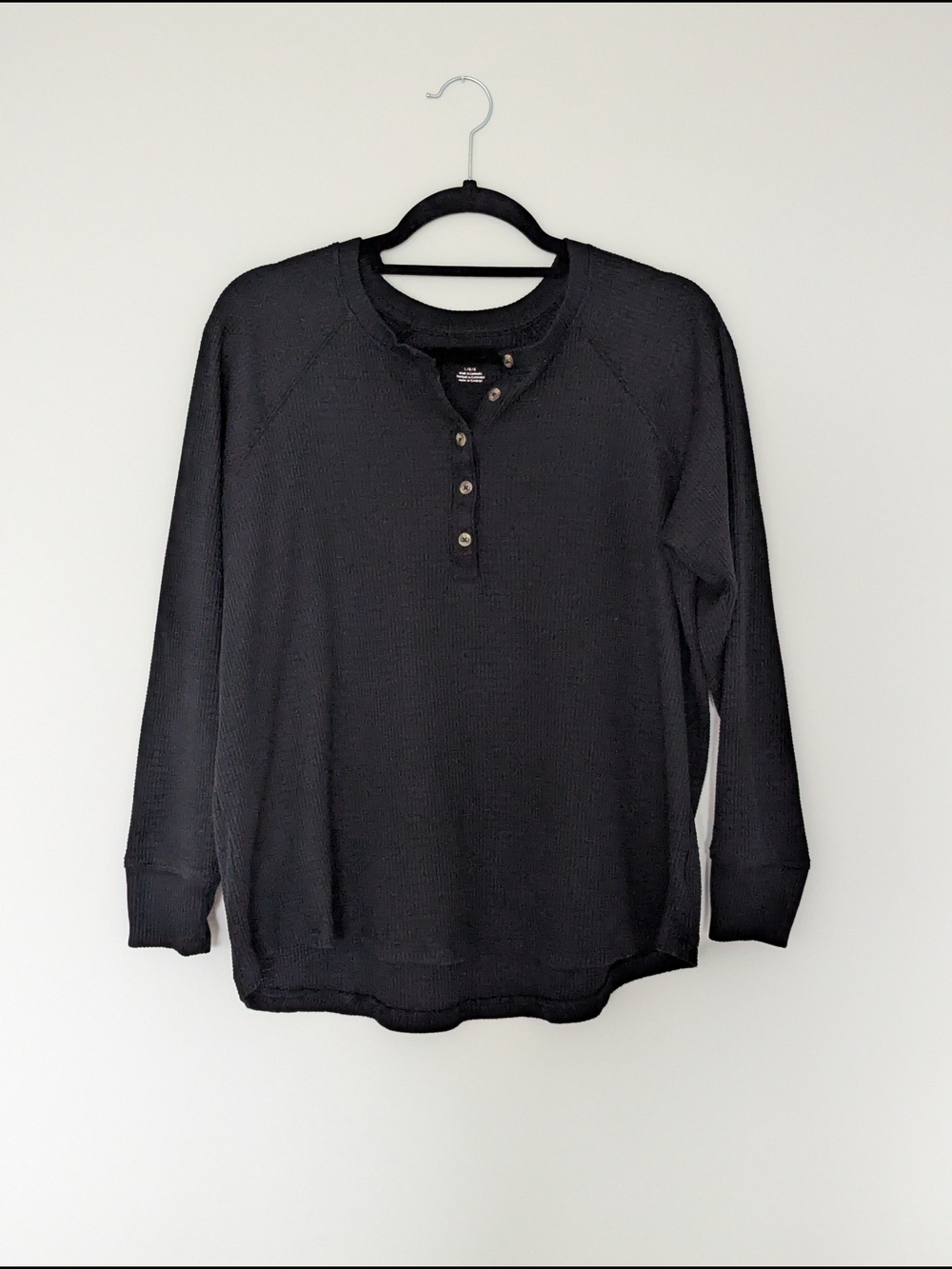 American Eagle Black Waffle Knit Henley Top